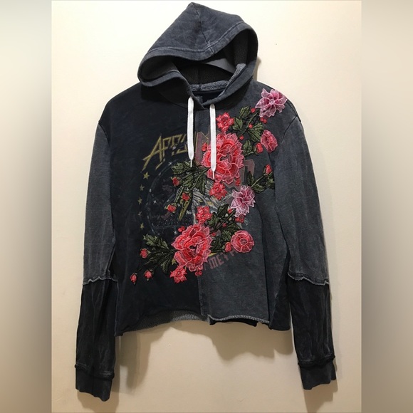 Affliction Women SZ M Cropped Hoodie Long Sleeve Embroidered - Picture 5 of 9